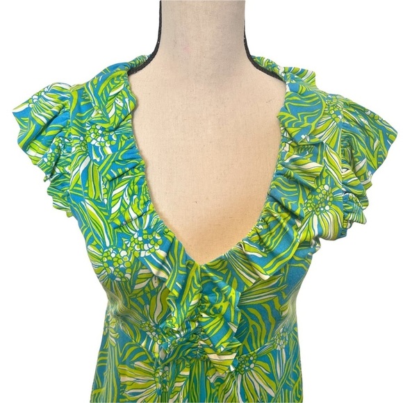 Lilly Pulitzer Floral Seaweed V-Neck Ruffle Preppy Spring Clare Dress Small - Picture 4 of 8